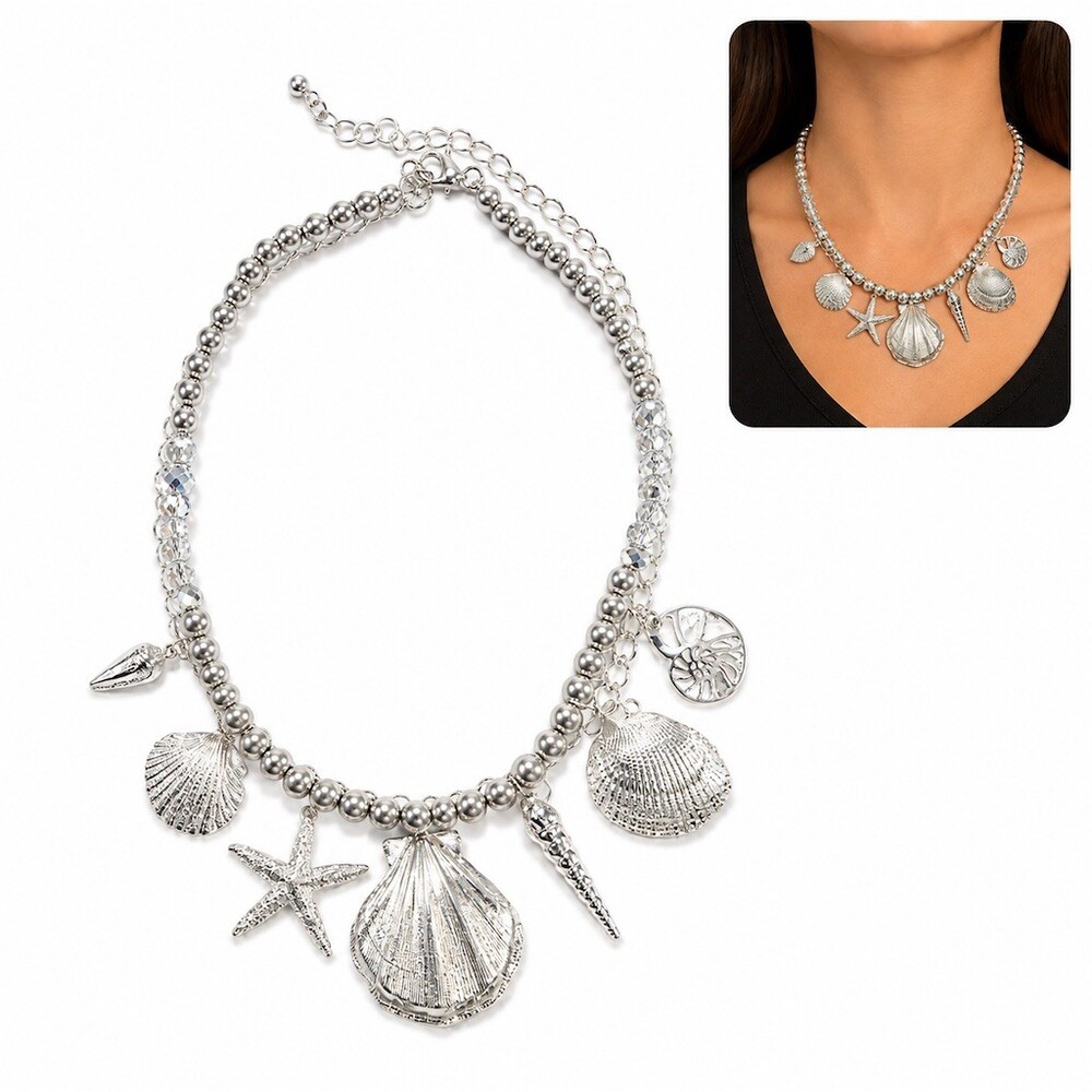 Tommy Bahama Necklace Silver Seashell Starfish Charm Statement chunky gift
